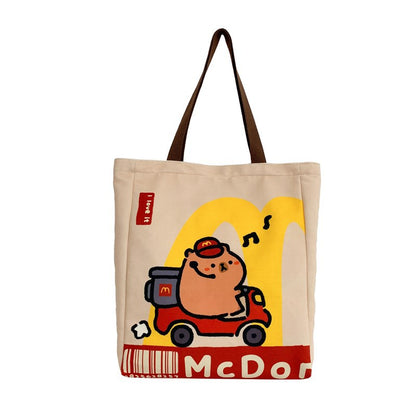 2025 ZLLKL Small fresh cartoon kapibara canvas bag popular new simple student make-up bag large capacity tote bag women