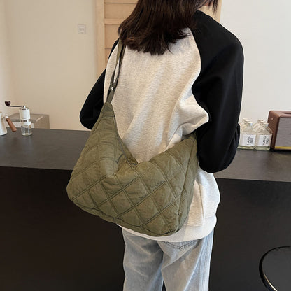 2025 ZLLKL Korean version of fashion diamond shoulder bag popular new casual large-capacity messenger bag solid color simple cotton clothes dumpling bag