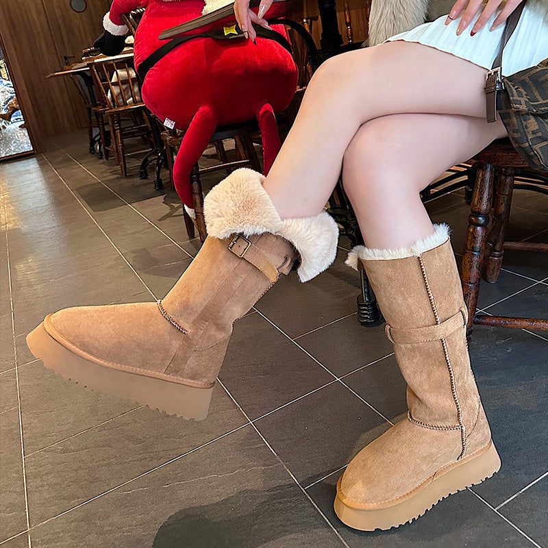 2025  Fleece and thicker two wear thick-soled snow boots women's winter northeast cotton shoes long boots but knee fluffy shoes