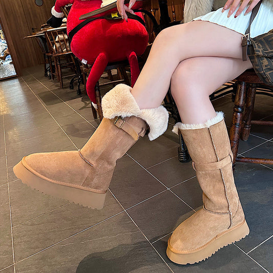 2025  Fleece and thicker two wear thick-soled snow boots women's winter northeast cotton shoes long boots but knee fluffy shoes