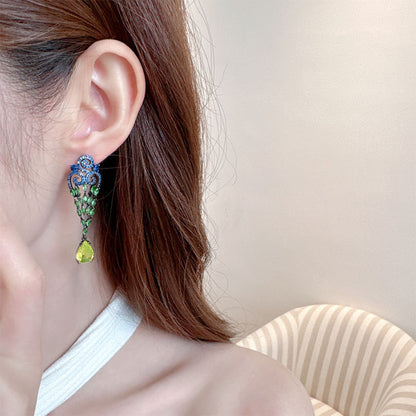2025 Super fairy smart earrings fashion earrings wholesale temperament light luxury high sense long green water drop fringed earrings women