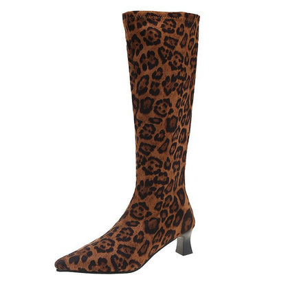 2025  Suede boots autumn and winter velvet popular new imperial sister wind pointed head high heel rear zipper medium long tube thin boots