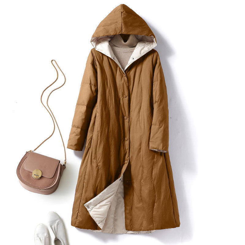 [Black Winter Hair] Medium and long down jacket women's 2023 winter white duck down Korean version hooded jacket tide 7189