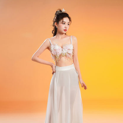 2025 G117/Night show women's sexy dress chiffon fairy gas perspective evening dress hand-sewn flower technician work clothes