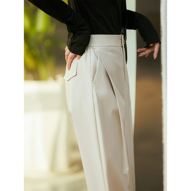 2025 Japanese thin crescent pants high-end nine-point pants casual pants women's thin elastic waist white gray women's clothing spring and summer