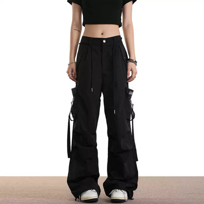 0123Start n high street streamer drawstring wide-leg legged overalls men's and women's summer loose paratrooper pants
