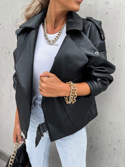 Cross-border New  Europe and the United States wish foreign trade women's clothing new autumn and winter PU leather top jacket loose
