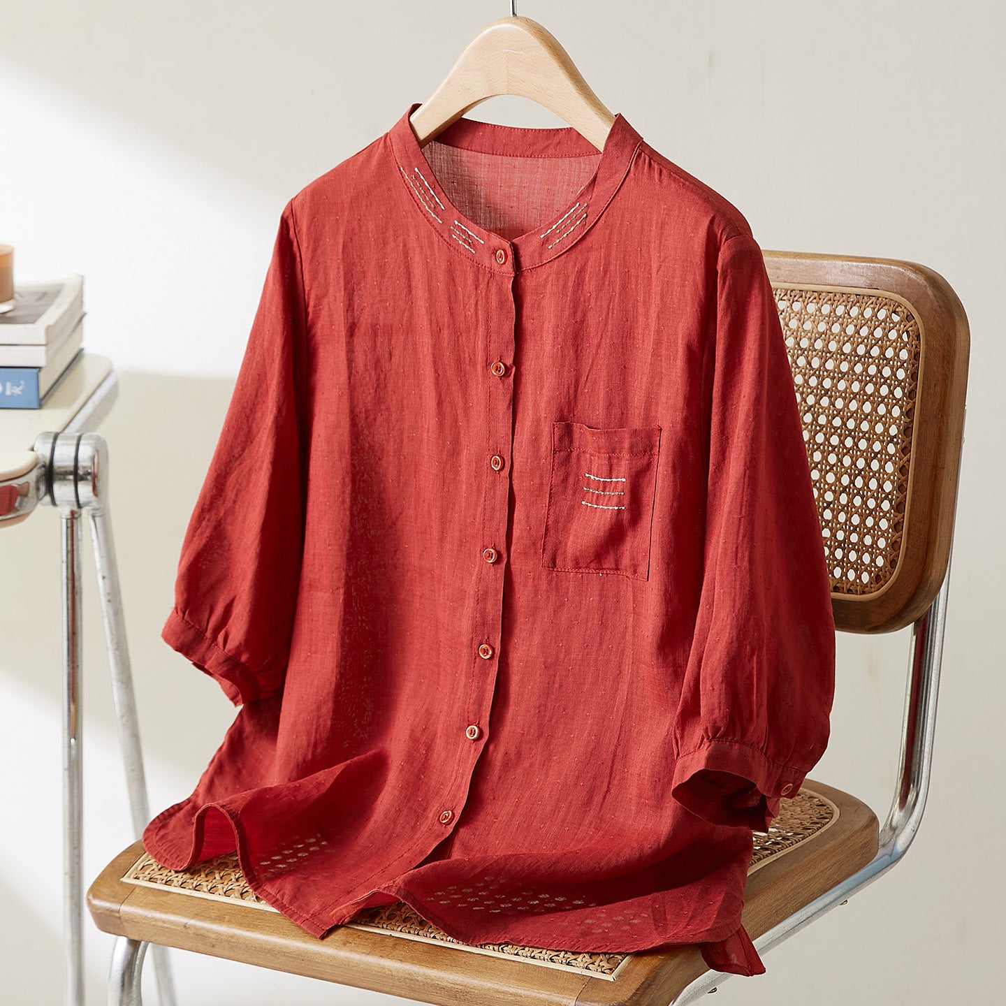 Cotton cocoon, new Chinese Zhu Yinhong shirt women's summer new retro literary embroidery bag hand-stitched top