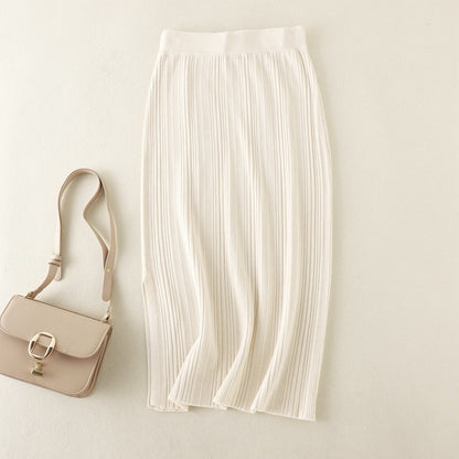 ZllKl New autumn and winter new casual knitted split skirt high waist elastic solid color inner with thin hip skirt women