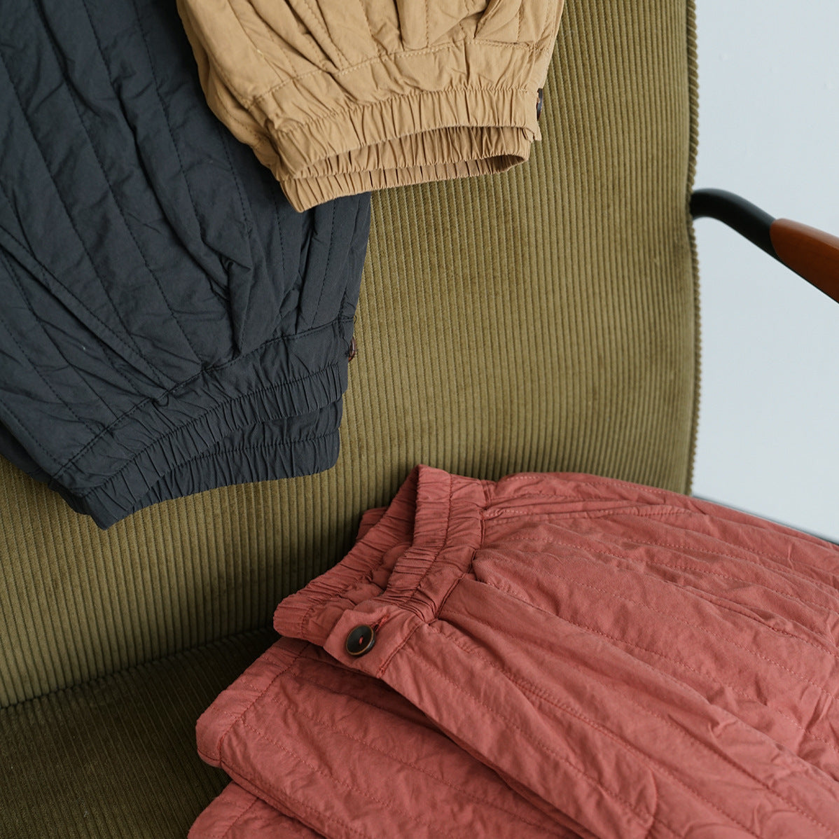 casual and literary thickened quilting cotton nine-point pants, clean and simple striped quilting cotton pants K24259