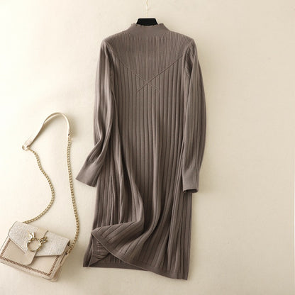 ZllKl New autumn and winter new slim-fitting and thin base medium and long semi-turtleneck sweater skirt with knitted dress inside