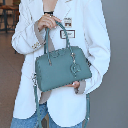 2025 High sense Boston genuine leather women's bag new New live broadcast first layer cowhide handbag versatile messenger bag 5544