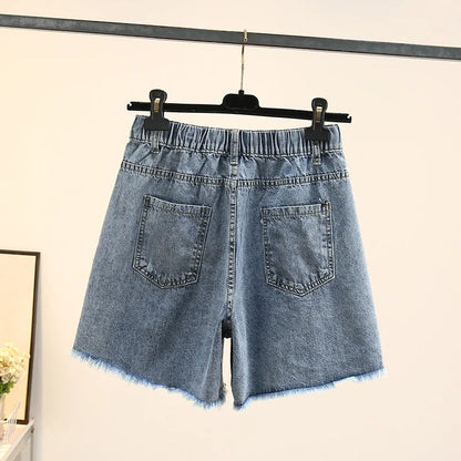 Plus Size Women Denim Shorts Summer Fashion Straight Jeans Loose Hot Pants Oversized Curve Clothes J4-1048