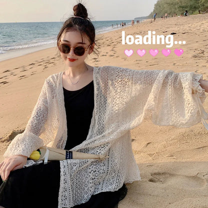 Cardigan Women Hollow Out Thin Summer Sweet Preppy Style Ulzzang Solid All-match Korean Style Femme Simple Chic Daily Mujer Tops