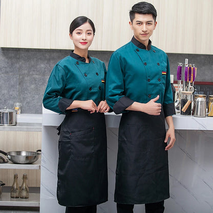 Chef Jacket Men Long Sleeve Shirt Apron Hat Bakery Cook Coat Unisex Kitchen Pastry Clothes Restaurant Waiter Uniform Women Logo