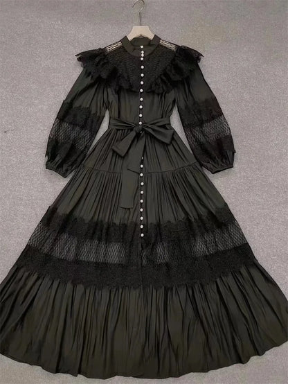 2023 New In Spring/Autumn Lace Long Women Evening Dress Hollow Embroidery Formal Party Dress Prom Dress Puff Sleeve Niche Design
