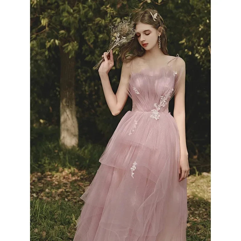 Women's Evening Party Dress French Style Retro A-line Sleeveless Shoulder Long Skirt Elegant Ladies Banquet Prom Dress For Women
