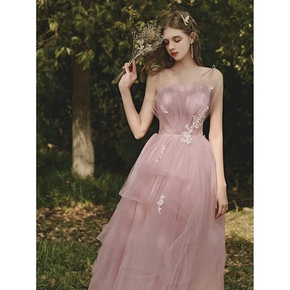 Women's Evening Party Dress French Style Retro A-line Sleeveless Shoulder Long Skirt Elegant Ladies Banquet Prom Dress For Women