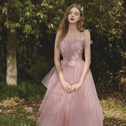 Women's Evening Party Dress French Style Retro A-line Sleeveless Shoulder Long Skirt Elegant Ladies Banquet Prom Dress For Women