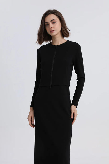 AS woman clothes zipper cardigan and Ankle Maxi Length long dress nature fiber brand ribbing fabric clothing