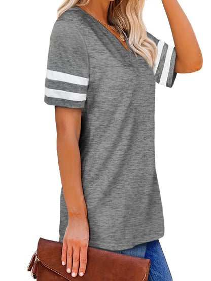 Women's Plus Size 1XL-8XL Casual V-neck Short Sleeved Solid Color Loose T-shirt Sports Outdoor Top Women Clothing