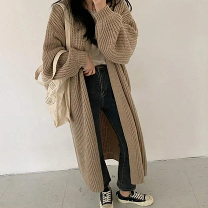 Casual Cardigan Long Knitted Cardigan Women Tops Mujer Vintage Loose Sweater Coat Solid Oversized Jumper Korean Fashion Clothes