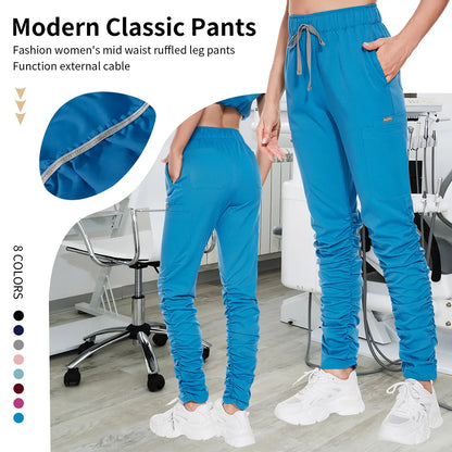 Medical Uniform Pet Trousers Elastic Belt Slim Fit Spa Beauty Hospital Work Pants Solid Color Medical Scrub Surgical Pants Women