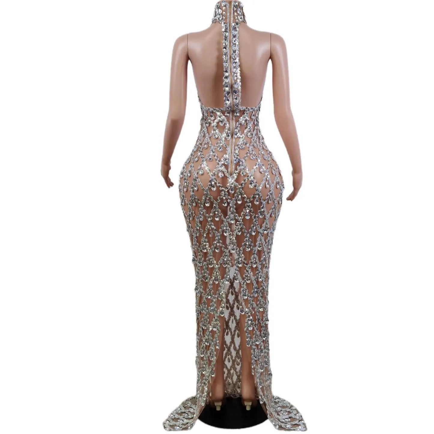 Gorgeous Silver Mermaid Dress Bodycon Halter Sleeveless Ballroom Evening Festival Clothing Prom Special Ocassion Show X2201017