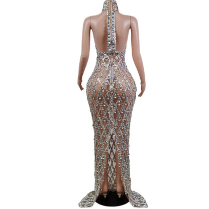 Gorgeous Silver Mermaid Dress Bodycon Halter Sleeveless Ballroom Evening Festival Clothing Prom Special Ocassion Show X2201017