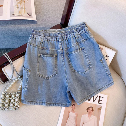 New  Ladies Summer Plus Size hot pants For Women Large Size Loose Blue Cotton Pocket Denim Shorts 3XL 4XL 5XL 6XL 7XL