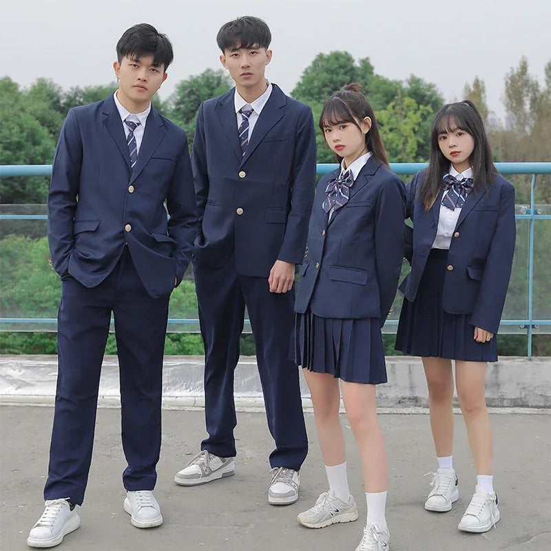 Korean Japanese JK Blazer High School Uniform Navy Coat Suit for Graduation Women School Clothes Girl Students Jacket Seifuku