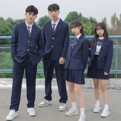 Korean Japanese JK Blazer High School Uniform Navy Coat Suit for Graduation Women School Clothes Girl Students Jacket Seifuku