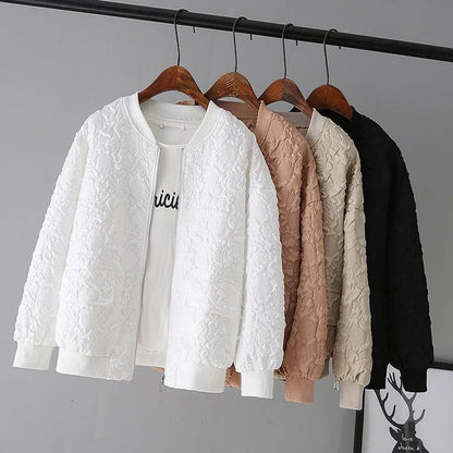 Solid Color Ladies Short Baseball Jacket  New Korean Spring Casual White Jacket Top Female Cardigan Zipper Jackets Fashion