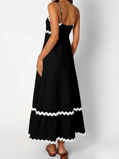 Contrast Color Female Dresses Elegant Aesthetic Loose Summer 2024 Beach Women’s Long Dress High Waist Sleeveless Dress