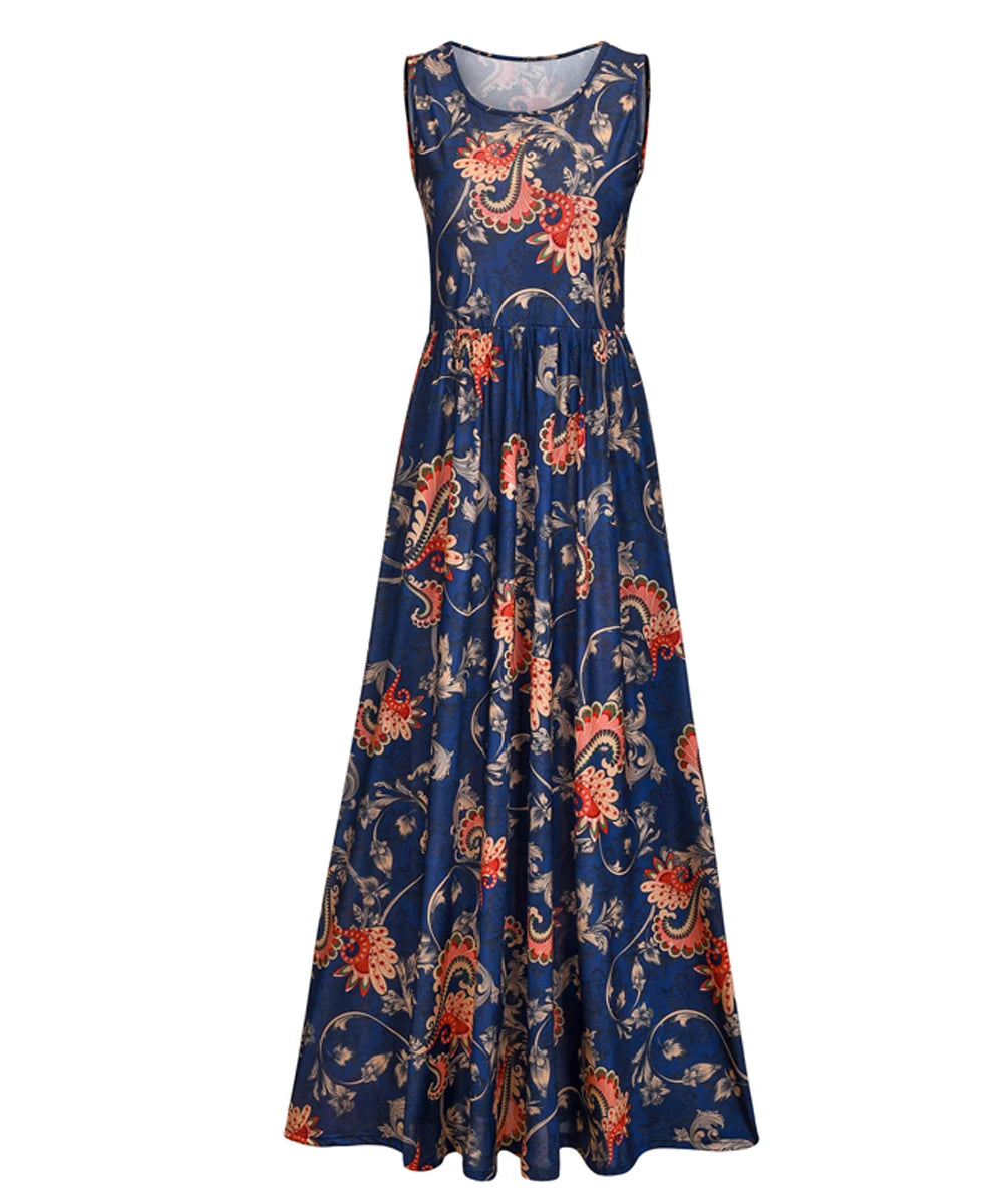 Summer 2024 Sundress O Neck Print Female A-line Beach Bohemian Women Dresses Sexy Boho Elegant Long Dress Robe
