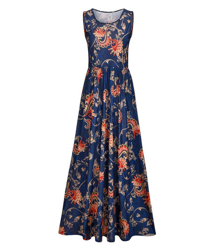 Summer 2024 Sundress O Neck Print Female A-line Beach Bohemian Women Dresses Sexy Boho Elegant Long Dress Robe