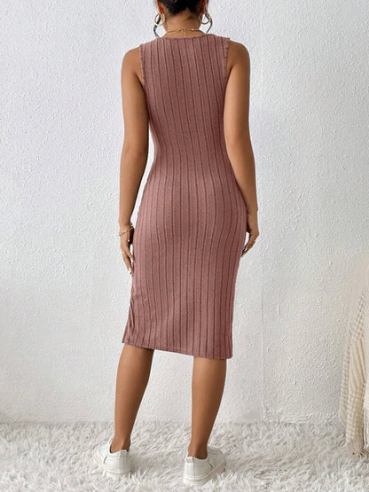 Spring and summer new slit dress solid color sling slim dress