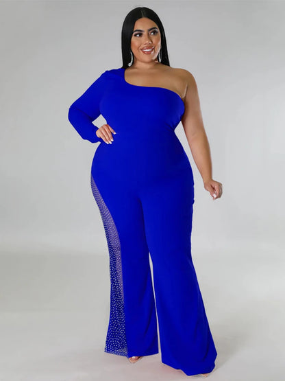 Elegant Party Jumpsuit for Women One Shoulder Female Jumpsuit Sexy Transparent Pants Plus Size Jumpsuit Wholesale Dropshipping