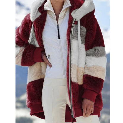 Winter Coat Woman Down Jacket 2023 Hooded Zipper Ladies Jacket Spliced Stitch Cashmere Women Jacket Stitching Plaid Ladies Coats