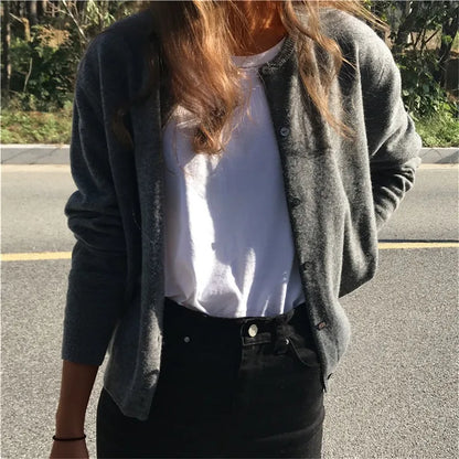 Cashmere Sweater Cardigan Women Single Breasted Long Sleeve Elegant Vintage Jumper Solid Wool Knitted Autumn Winter Outwear