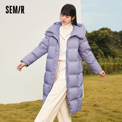 Semir 2023 Hot Long Down Jacket Women Waterproof Hooded Coat Winter New Loose Girls' Jacket Multi-Color Thick Windbrake Down Coa