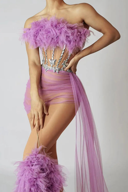 Sexy Off-shoulder Sheer Beaded Women Birthday Party Gowns Fashion Purple Sequined Black Girls Short Prom Dresses 2024 Xinshenzi