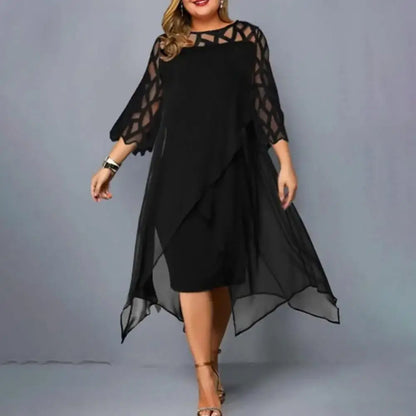 Autumn Dress Sexy Large Size Party Dress Mesh Prom Dress  Plus Size Women Dress Female Clothes