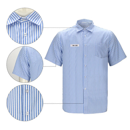 Good Burger Waiter Blue White Uniform Shirt Hat Name Badge Halloween Cosplay Outfits for Adults