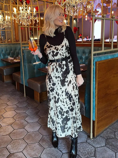 2024 Summer Vintage Printed Suspender Dresses For Women Long Dresses Wild Bohemian Round Neck Sheath Female Elegant Dresses
