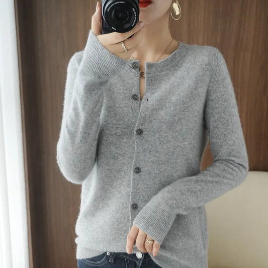 Women's O-Neck Long Sleeve Sweater, Basic Style Coats, Female Cardigan Jacket,Wool Knitted Jumper Clothing, Autumn, Hot Sale