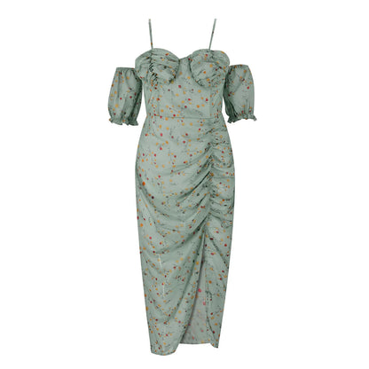 Women's Printing Dresses Summer Short Sleeve Irregular Hem Dresses High Slit Wrap Chest Strap Dress For Women Party Vestidos