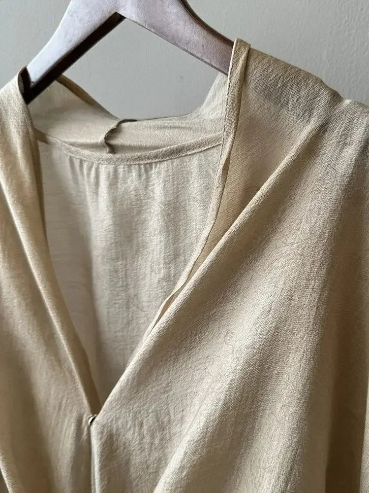 2024 Spring Summer New Women's Blouse  & Shirt Jacquard V-Neck Design Tie up One Button Irregular Type Korean Clothing 80973