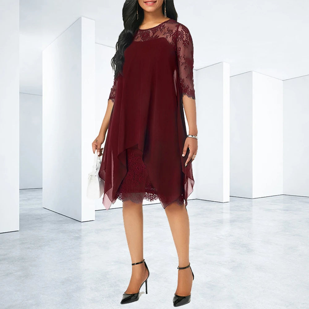 Elegant Lace Dress Women 2024 Plus Size Formal Occas Dress Party Sexy Mini Vestidos Long Skirt Summer Large Size Femal Clothing