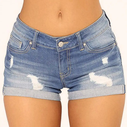 Denim Shorts Women 2023 Jeans Ripped Mid Waist Solid Color Soft Short Jeans Shorts Summer